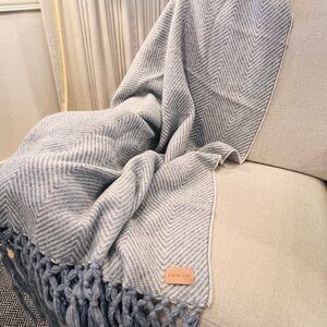 Serena & Lily Alpaca Throw Blanket | Blue Herringbone 50x70 | Peru